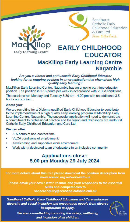 Careers - Sandhurst Catholic Early Childhood Education and Care Ltd.